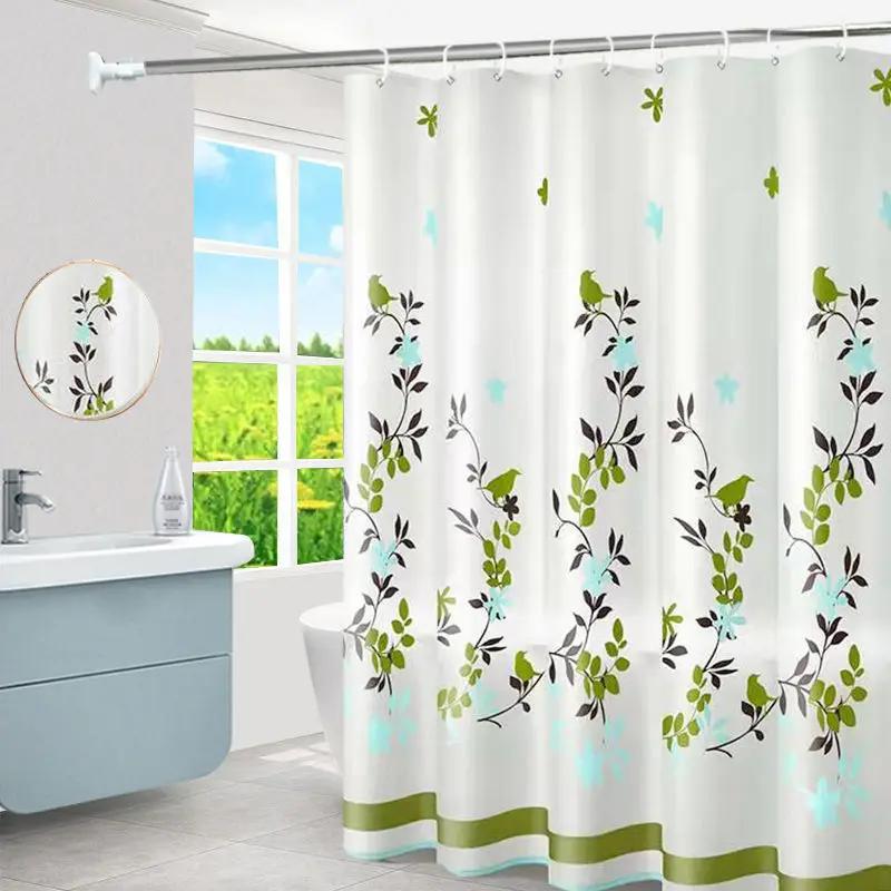 Flower Plant White Shower Curtain Simple and Fresh Home Bath Screen Decor Waterproof Polyester Fabric Bathroom Black